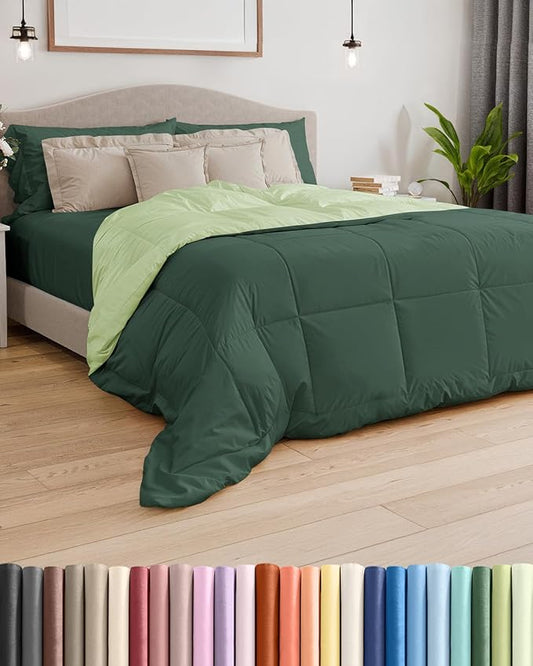 Cal King Size, Emerald/Light Sage Green Alternative Down Comforter - Warm, Lightweight & Breathable Hotel Quality Bedding Set for Men, Women, Kids and Teens - All Season Cooling Duvet Insert Comforter