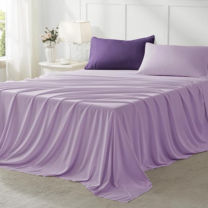 Anluoer Twin Comforter Set,Dark Purple&Light Purple Bed in a Bag 5 Piece,Lightweight Bedding Set with Down Alternative Fill,Bed Set Includes Comforter, Fitted Sheet, Flat Sheet,Pillowcase and Sham