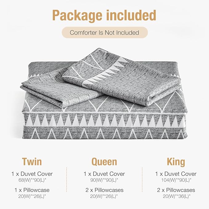Lekesky Boho Grey Duvet Cover Set Twin, Lightweight Soft Microfiber Duvet Bedding Duvet Cover Set 2 Pcs (1 Duvet Cover 68x90 inches + 1 Pillowcase)