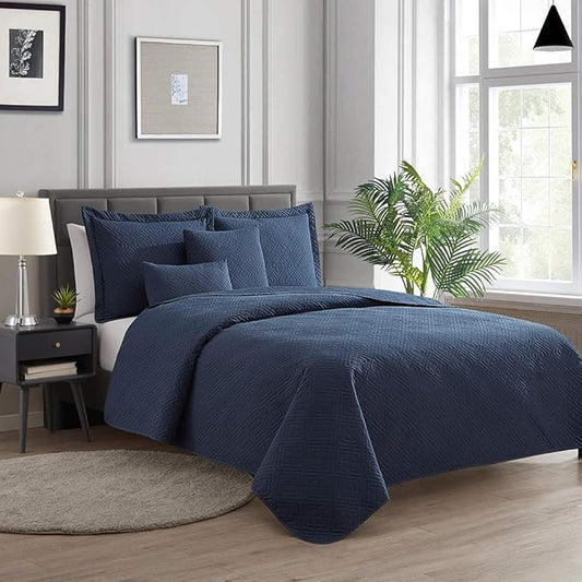 Hearth & Harbor Quilts Queen Size - All Season Bedspread Coverlet Set, Pinsonic Weave Lightweight Bedding Set - 5 Piece Queen Quilt Set with Pillow Shams, Diamond - Navy