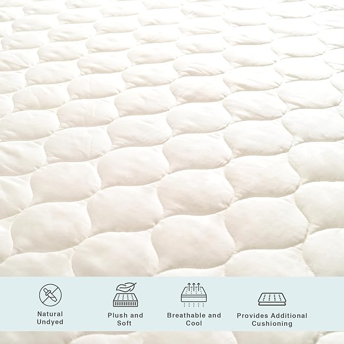 FABDREAMS Organic Quilted Mattress Protector Twin XL Size | Mattress Pad| Mattress Cover| Naturally Breathable | Noiseless| Fits up to 17" Deep Pockets| Temperature Regulating | Ivory