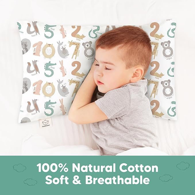 KeaBabies Toddler Pillowcase 13"x18" - Organic Cotton Toddler Pillowcase for Kids, Boys, Girls, Soft & Durable Cotton Cover for Miniature Sleepy Pillows,Cute Colors,Pillow Sold Separately(Wild Count)