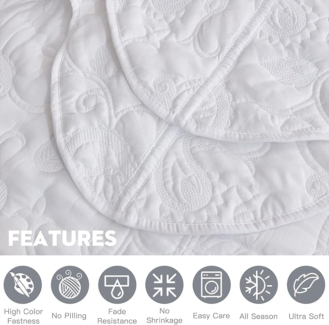 HZ & HY Oversized King Bedspread 138x122 Extra Wide, Quilted Coverlet Bedding Set, Lightweight Thin Comforter, Reversible, Luxurious, 5 Piece, 100% Microfiber, California/Alaskan King, Pure White