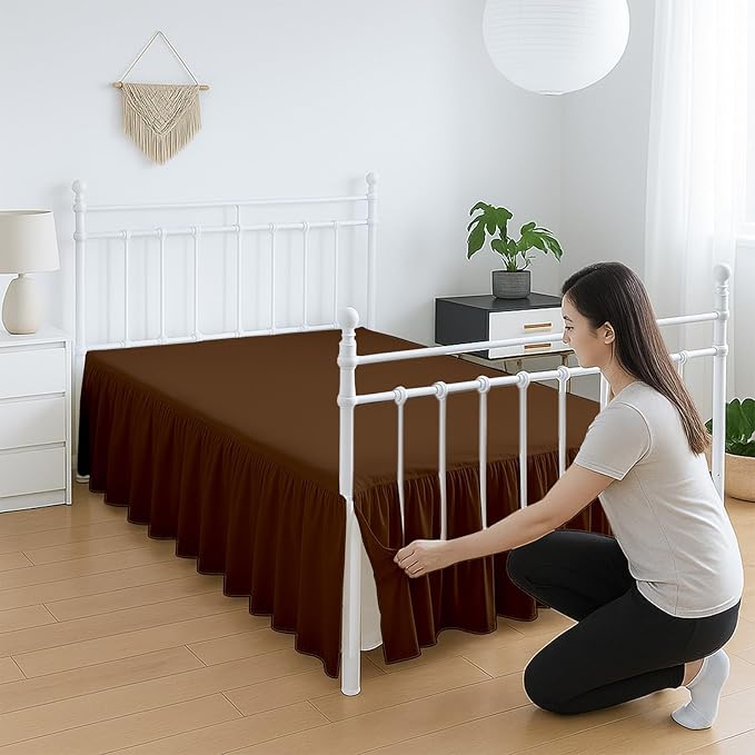 Premium Microfiber Full XL Ruffled Bed Skirt, 6” Drop with Split Corners, Soft Wrinkle Free Bedskirt with Platform, Solid Chocolate Dust Ruffle for 54" x 80" Mattress