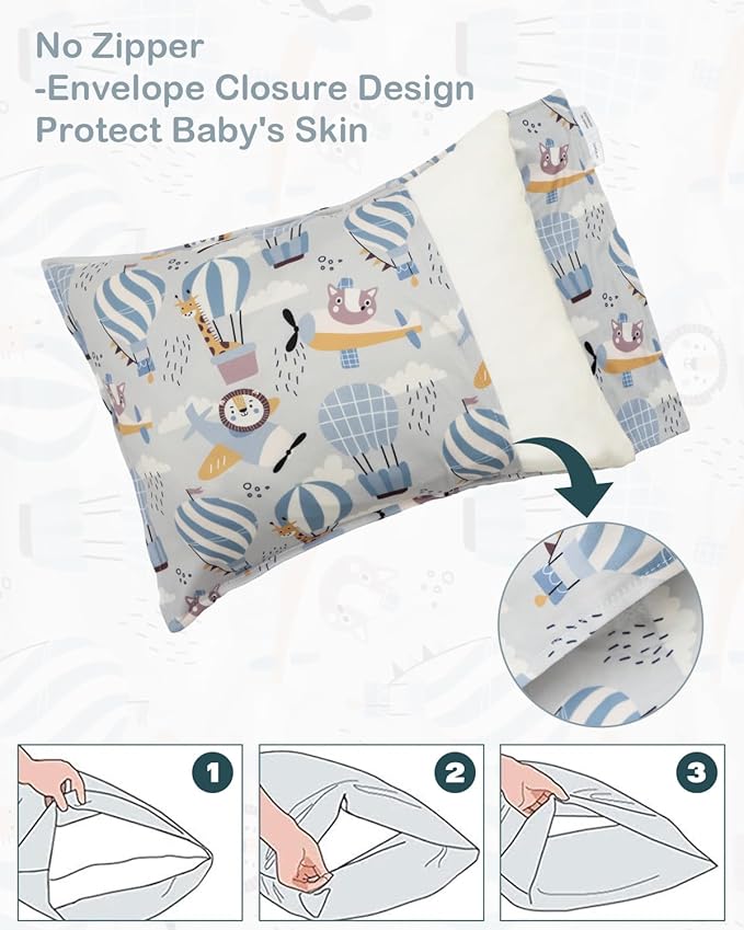 ALVABABY Toddler Pillowcases Stretchy Soft Kids Pillow Cover 2 Pack Fit 13"x 18" or 12"x16" Envelope for Girl Boy Sleepy Travel 2TPE23A