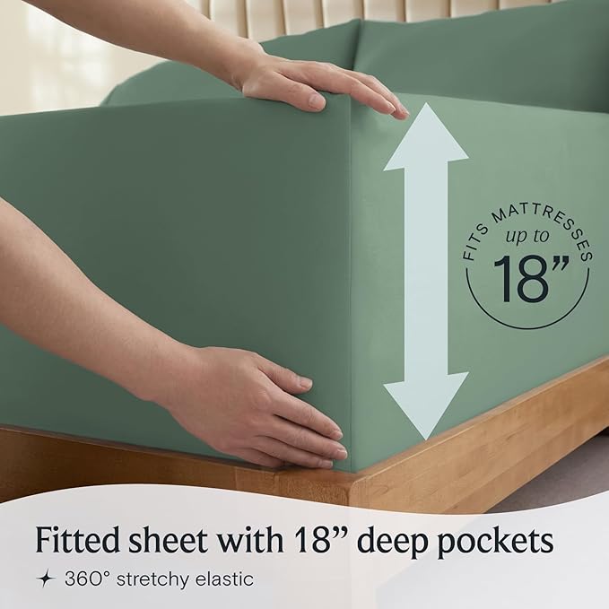 LuxClub 5 PC Split King Sheet Set, Breathable Luxury Bed Sheets, Deep Pockets 18" Eco Friendly Wrinkle Free Cooling Sheets Machine Washable Hotel Bedding Silky Soft - Tree Moss Green Split King