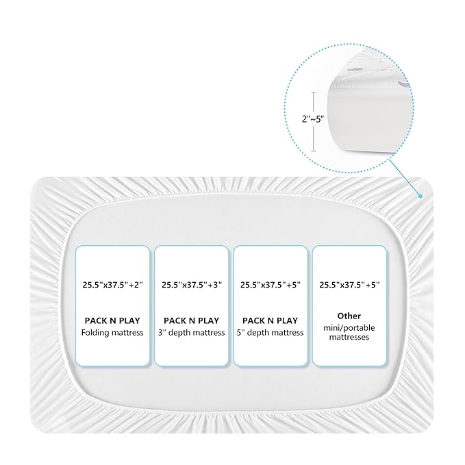 TILLYOU Pack and Play Sheets for Toddler Mattress, Mini Crib Sheets Fitted Up to 3" Deep, Breathable and Soft fit 39"x27", The Little Sun