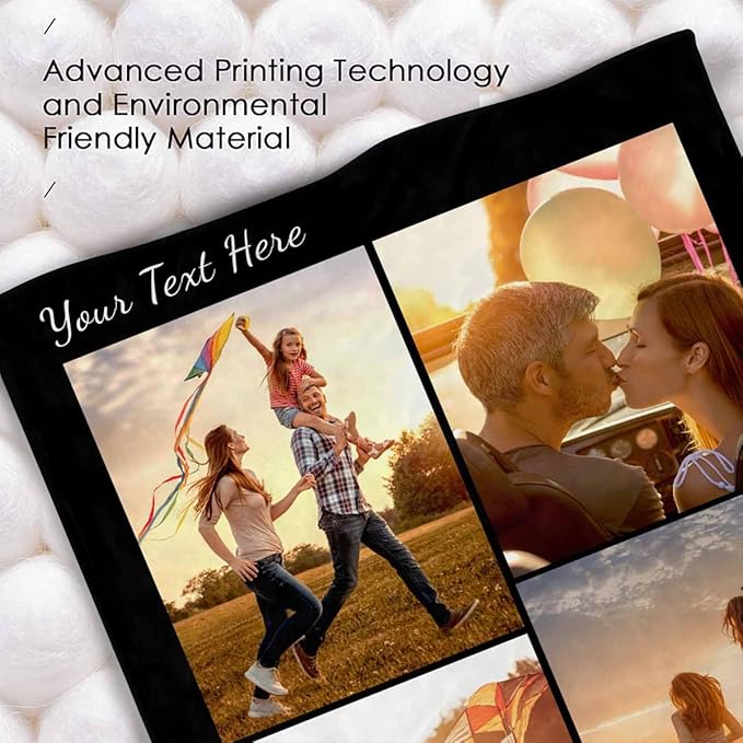 Personalized Photo Blanket, 4 Photos Custom Blankets Photo Blankets Customize for Mom Grandma Wife Women from Daughter Son Husband, 8 Sizes