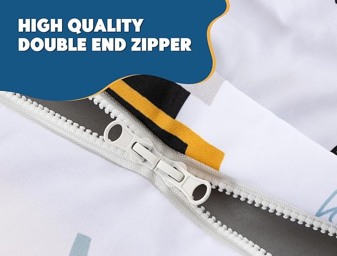 Meeting Story 3pcs Kids Comforter Sets Zipper Bedding Set for Boys,Full Kid Bedding Set Car Comforter Construction Bedding for Kid,All in one Zipper Bedding（White,Full）