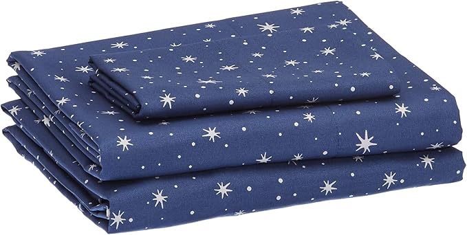 Amazon Basics Kid's Soft Easy-Wash Microfiber 3-Piece Sheet Set,Machine Washable,Twin,Navy Galaxy,(Pack of 4)