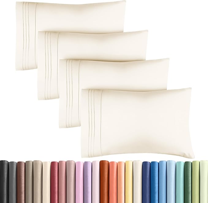 Queen Pillow Cases Set of 4 - Ultra Soft Hotel Quality Pillowcase Covers - Comfy, Cozy & Wrinkle Free - Shrinkage, Stain & Fade Resistant - Machine Washable Pillow Protectors - 4 Piece Set - Off White