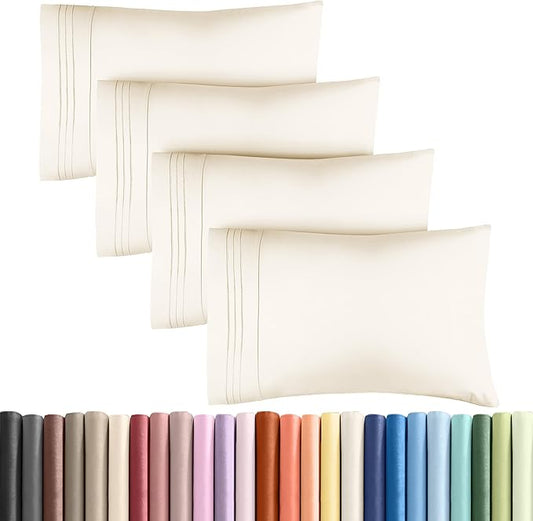 Queen Pillow Cases Set of 4 - Ultra Soft Hotel Quality Pillowcase Covers - Comfy, Cozy & Wrinkle Free - Shrinkage, Stain & Fade Resistant - Machine Washable Pillow Protectors - 4 Piece Set - Off White