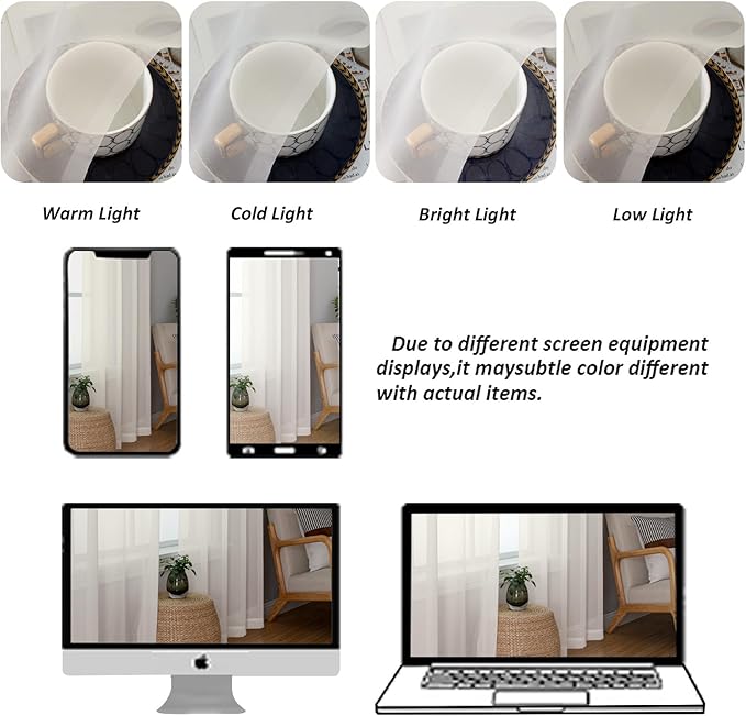 Chyhomenyc Ivory Sheer Curtains 84 Inches Long, Light Filtering Solid Color Window Sheers Curtain Panels, Elegant Curtains Drapes for Living Room Bedroom, 2 Panels (Ivory, 42" W x 84" L)