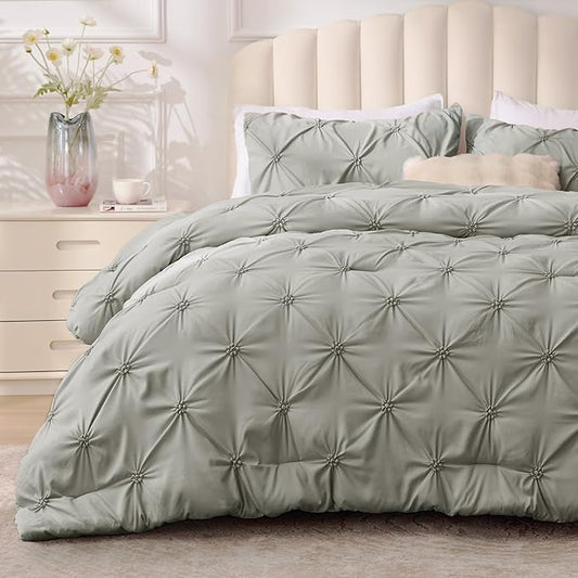 BEDELITE Grey Twin Comforter Set - 2 Peices Boho Pintuck Bedding Comforter Sets, Lightweight Soft & Warm Twin Bedding Sets with 1 Pillowcase for All Season
