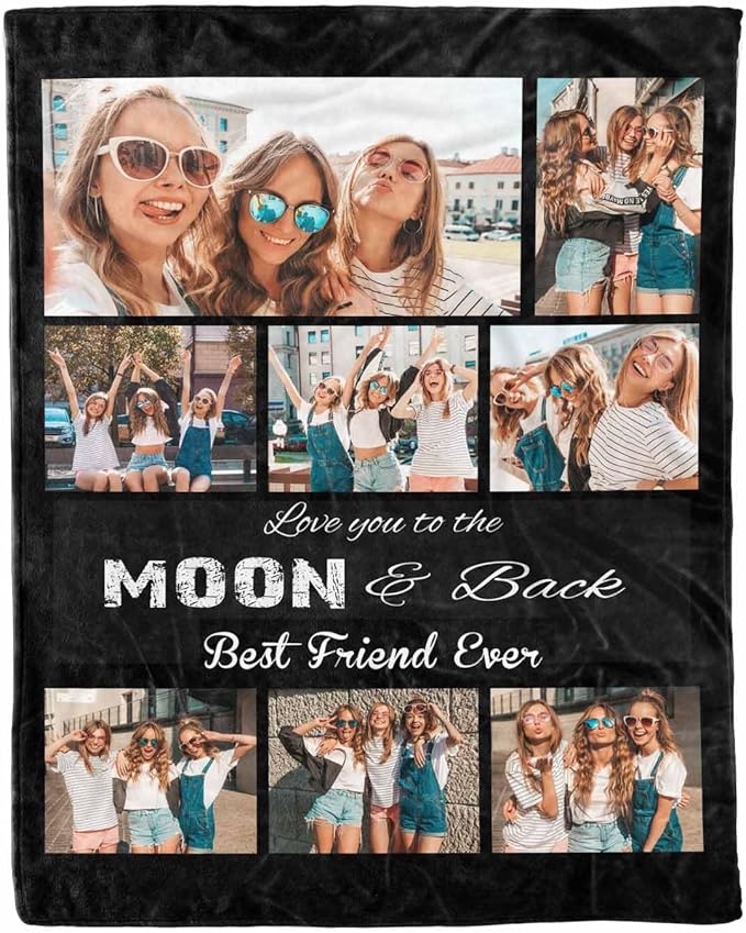 Custom Picture Blankets - 8 Photos Customize Best Friend Forever Blanket for Women Gifts