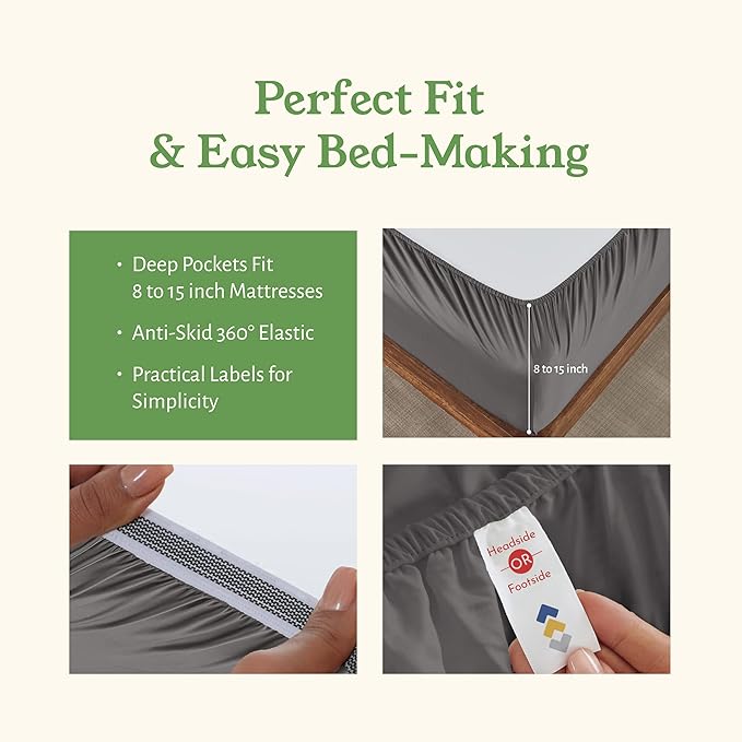 California Design Den Full Size Sheet Set - Soft 100% Organic Bed Sheets with Deep Pockets, Crisp Percale, Breathable and Durable Bedding Set - Grey
