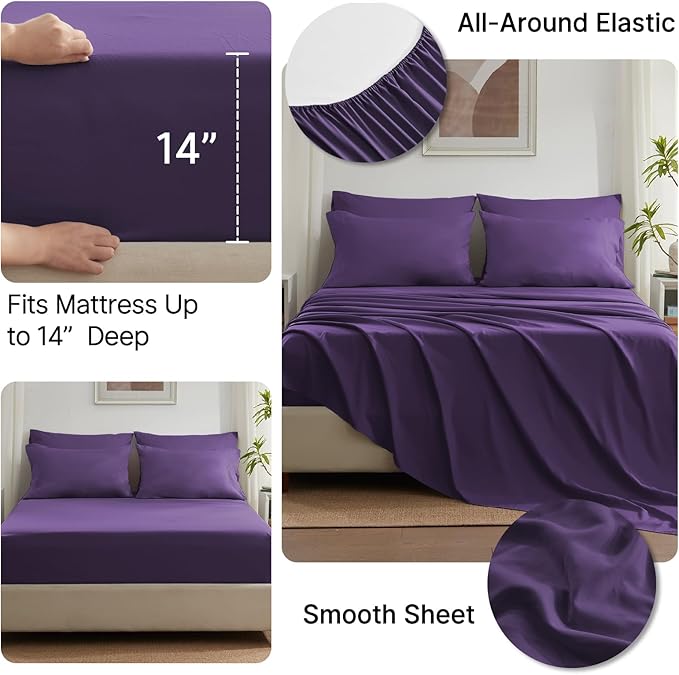 Anluoer Full Comforter Set 7 Piece, Dark Purple Bed in a Bag with Sheets, Comforters Full Size Bedding Sets with 1 Comforter, 2 Pillow Shams, 2 Pillowcases, 1 Flat Sheet,1 Fitted Sheet