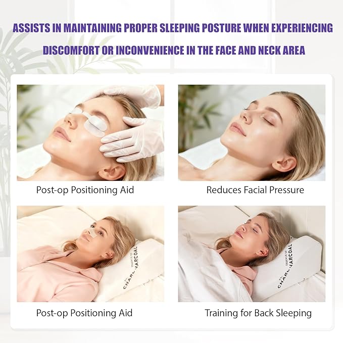 Anti-Roll Back Sleeping Training Pillow - Stable Head & Base of Neck Positioning for Post-Procedure Comfort, Facial Care & Beauty Sleep - Memory Foam Solution (White)