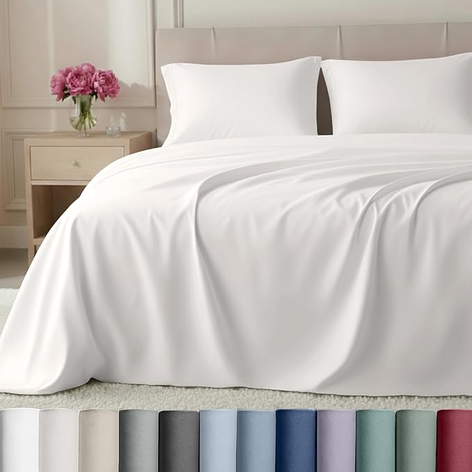 California Design Den King Bed Sheets - Soft 800 Thread Count Sateen, 100% Cotton Bed Sheets Set - Deep Pockets, Durable Bedding Set - True Ivory