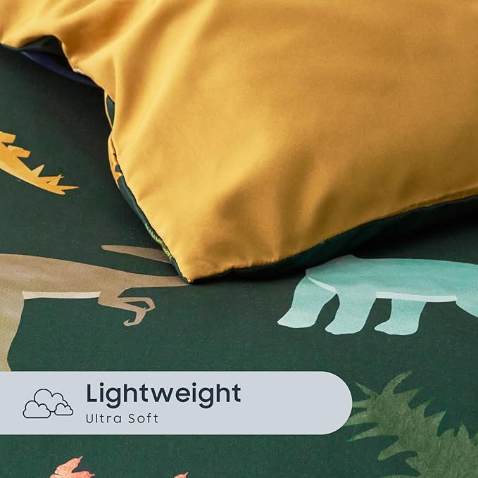 Wake In Cloud - Dinosaur Bedding Set for Boys, Cute Colorful Dinosaur Soft Lightweight Comforter Set with Sheets, 5 Pieces Kids Bed in a Bag, Dark Green, Twin Size