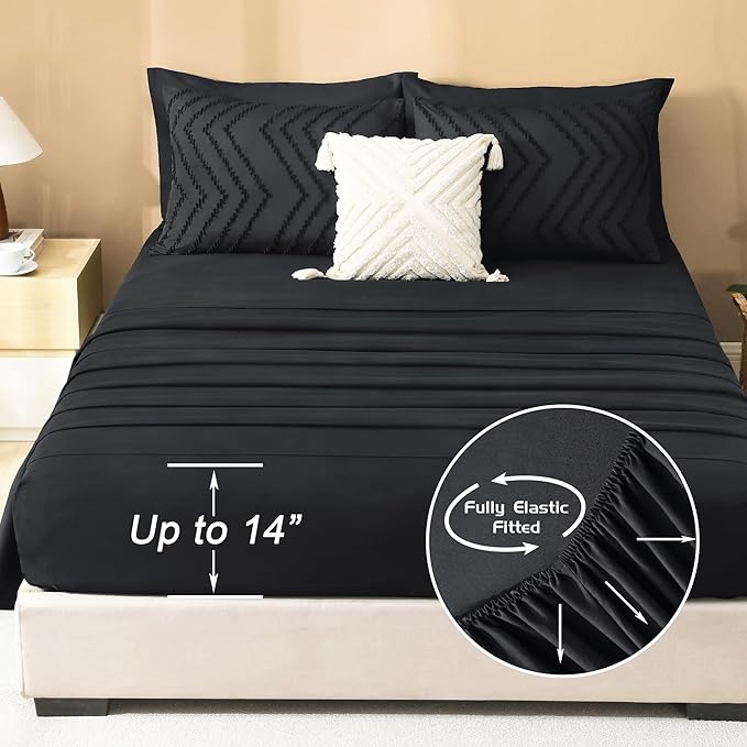 Litanika Black Queen Size Comforter Set with Sheets - 7 Pieces Bed in a Bag Queen Tufted Complete Bedding Sets with Comforter, Sheets, Pillowcases & Shams