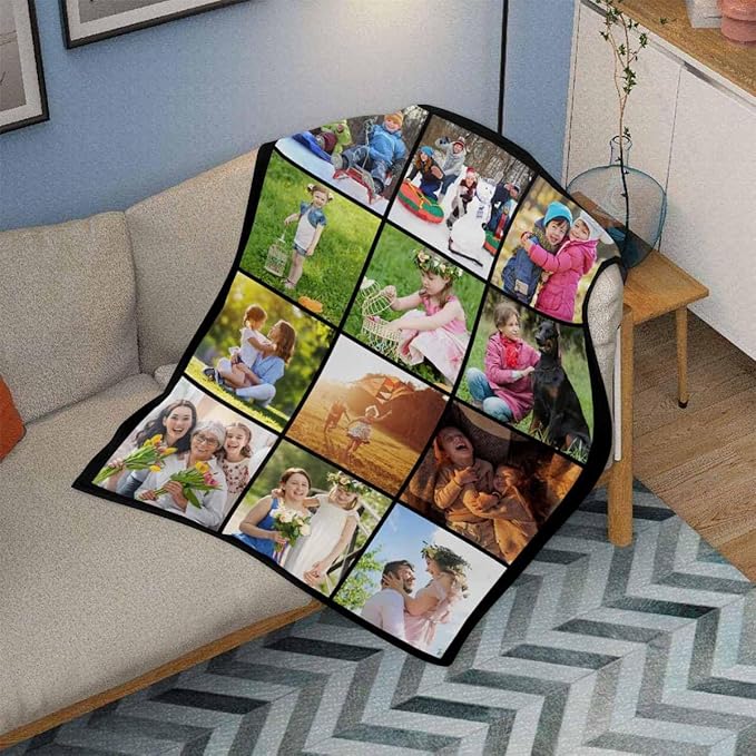 Picture Blankets Customized, 12 Photos Personalized Blankets Customized Gifts Personalized Family Mom Pictures Blankets for Dad Family, 8 Sizes