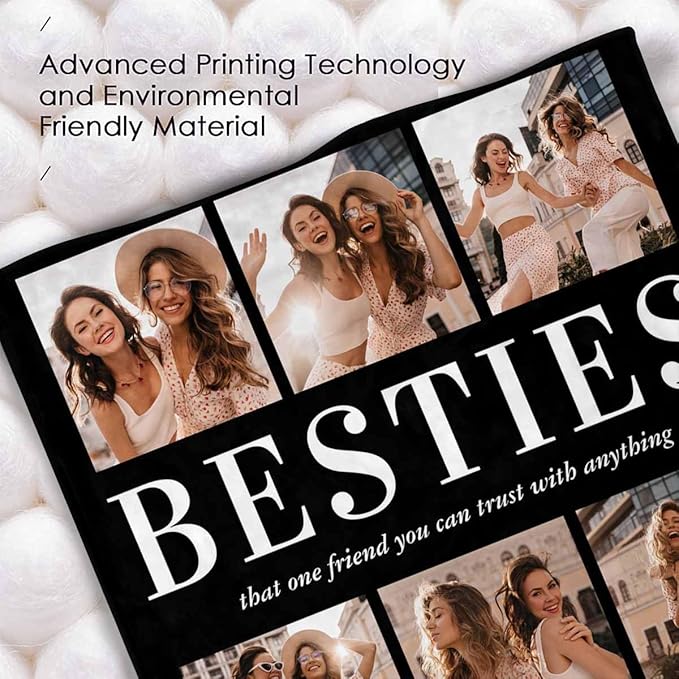 Custom Blankets with Photos and Text, 9 Photos Custom Blankets Best Friend Blanket for Birthdays Christmas Best Friend Sister BFF Girls, 8 Sizes