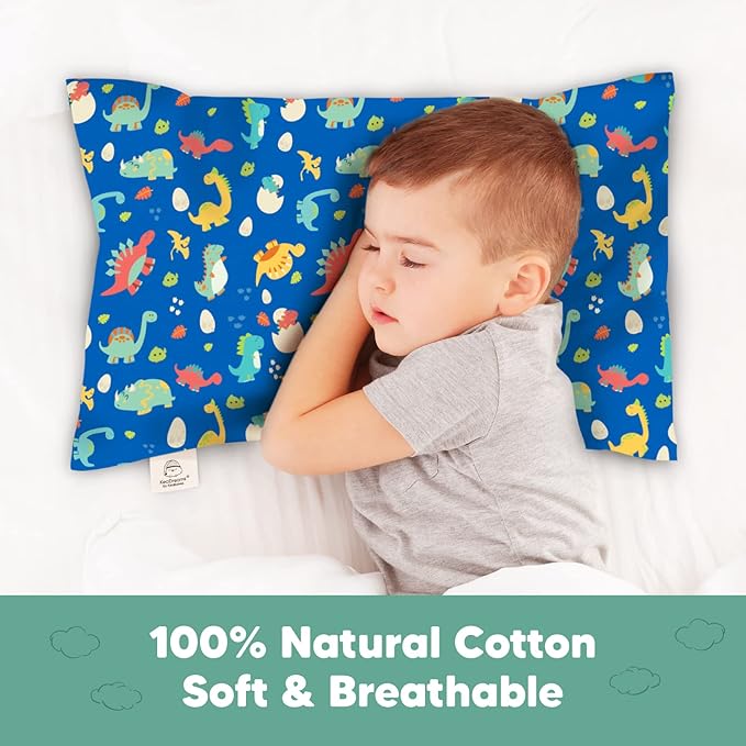 KeaBabies Toddler Pillowcase 13"x18" - Organic Cotton Toddler Pillowcase for Kids, Boys, Girls,Soft & Durable Cotton Cover for Miniature Sleepy Pillows,Cute Colors,Pillow Sold Separately(DinoWorld)