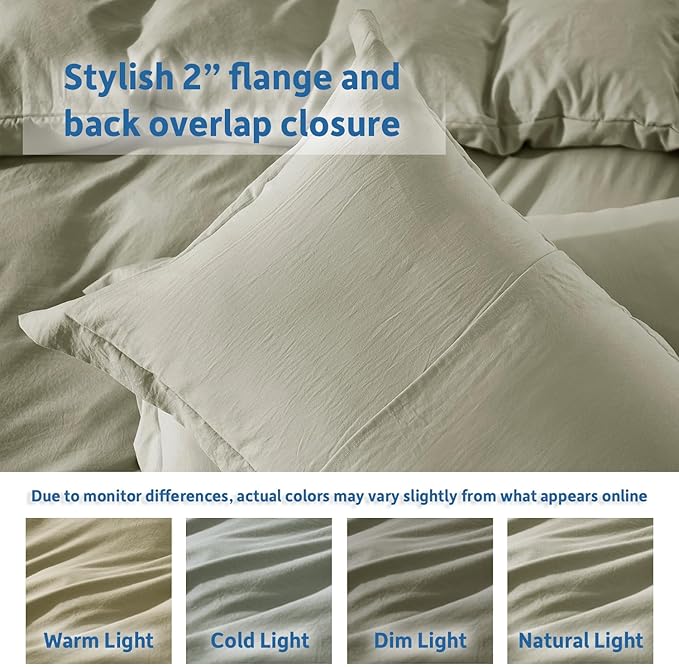 Nestl Light Sage Duvet Cover Full Size - Soft Prewashed Full Size Duvet Cover Set, 3 Piece, with Zipper Closure, 1 Duvet Cover 80x90 inches and 2 Pillow Shams