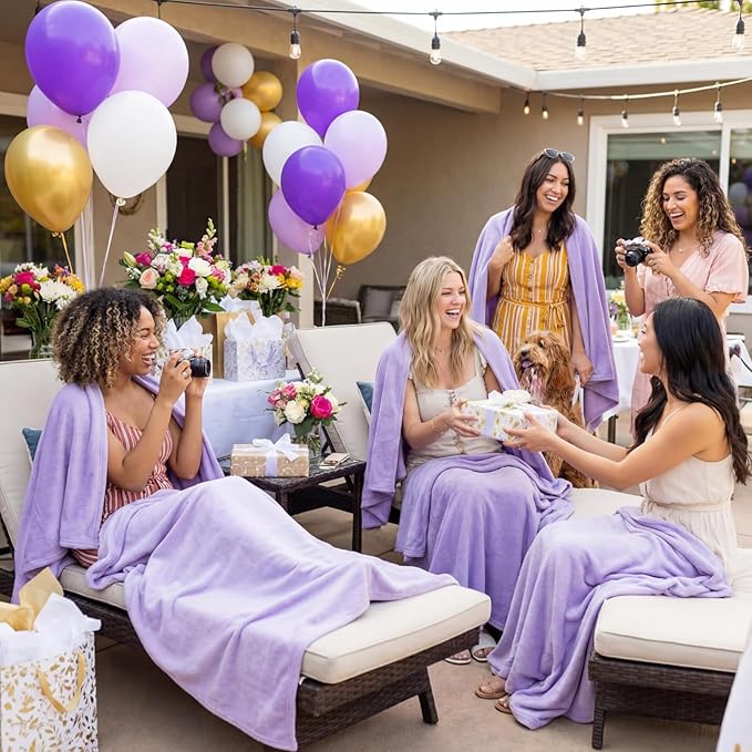Tinideya 6 Pcs Flannel Fleece Throw Blanket Bulk 50 x 60 Inch Soft Fleece Blanket Warm Throw Blankets Coral Blankets for Couch Sofa Home Wedding Gifts Season (Lilac Color)
