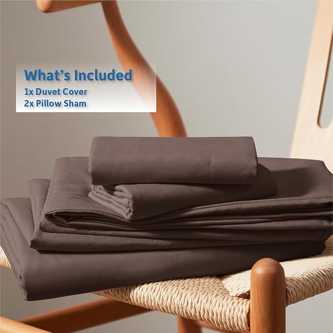 Nestl Chocolate Brown Duvet Cover Full Size - Soft Double Brushed Full Size Duvet Cover Set, 3 Piece, with Button Closure, 1 Duvet Cover 80x90 inches and 2 Pillow Shams