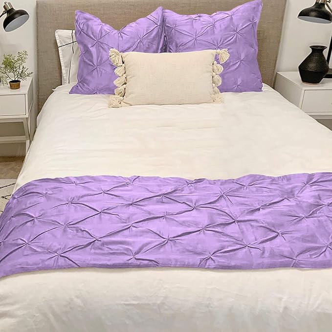 Bed Runner Set - 100% Pure Cotton 800 Thread Count - Luxury 1 Pinch Pleated Bed Runner and 4 Pillow Cover - 5 Piece Pinch Pleated Bed Runner Set Twin, Lavender