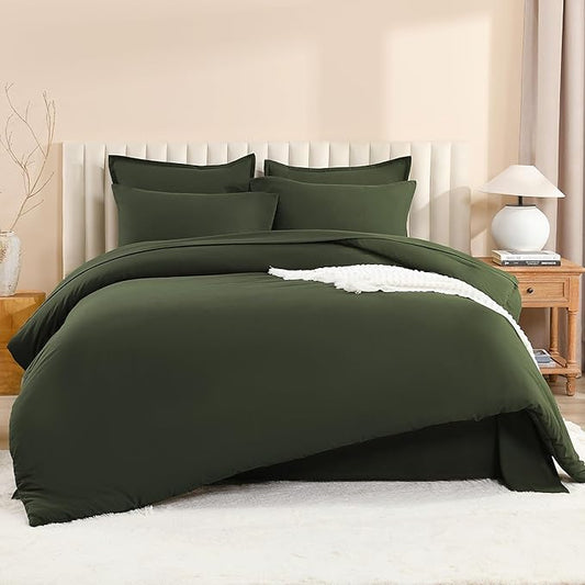 Litanika Oversized King Comforter Sets Olive Green - 7 Pieces Bed in a Bag Oversized King Bedding Comforter Sets, Solid Lightweight Bed Set with Comforter, Sheets, Pillowcases & Shams