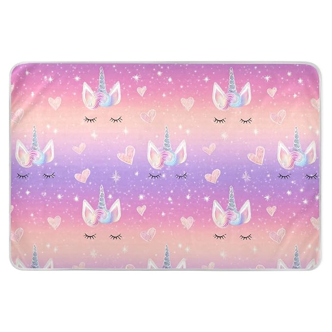 Waterproof Bed Pad Reusable Changing Pad Toddler Mattress Protector Large Pee Pad Baby Diaper Pad Soft Washable Liner Rainbow Gradient Shiny Unicorn Horn Lashes Hearts