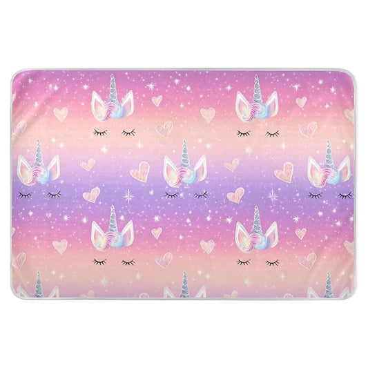 Waterproof Bed Pad Reusable Changing Pad Toddler Mattress Protector Large Pee Pad Baby Diaper Pad Soft Washable Liner Rainbow Gradient Shiny Unicorn Horn Lashes Hearts
