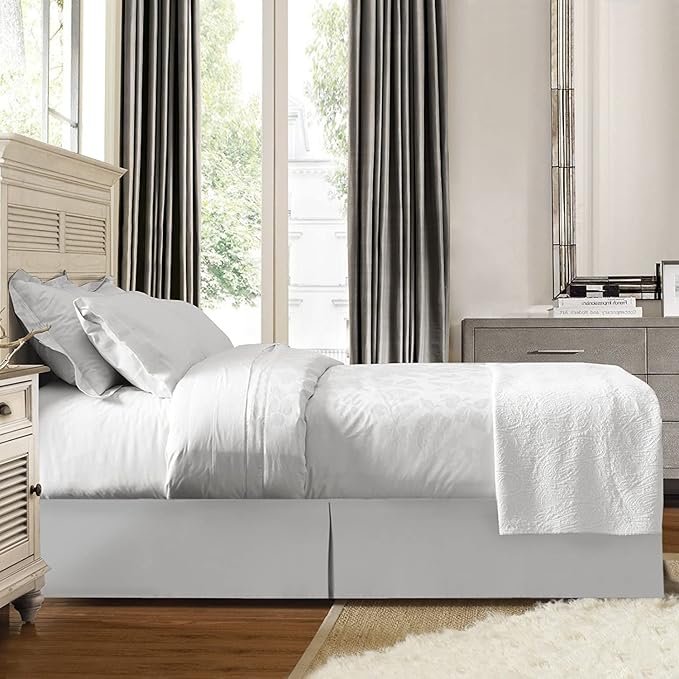 Bed Skirt - Soft Quadruple Pleated Ruffle - Easy Fit with 16 Inch Tailored Drop - Hotel Quality, Shrinkage and Fade Resistant//Silver/Twin XL