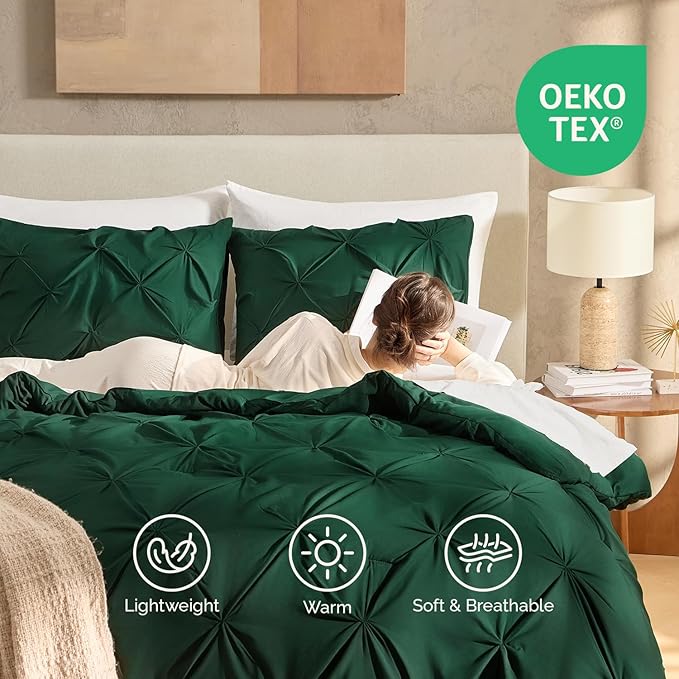 Andency Dark Green Comforter Set Twin XL(68x92Inch), 2 Pieces Comforter for Girls Kids, Soft Microfiber Pinch Pleat Comforter Set, All Season Lightweight Bedding Set