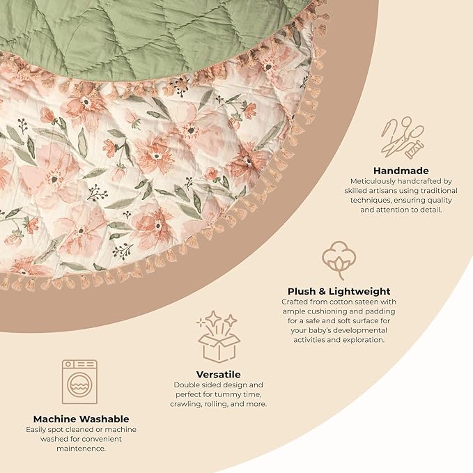 Crane Baby Activity Mat, Baby Play Mat for Boys and Girls, Pink Floral, 40" x 40", Baby Must Haves, Infant Play Mat, Tummy Time Baby Floor Mat, Kids Play Mat, Tummy Time Mat, Baby Girl Play Mat