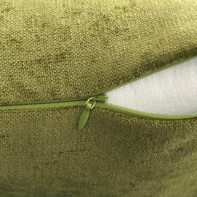 AMBERIS 2 Pillowcases (45×45cm)(Without Insert) Green, Chenille Soft No Fading Modern 2 Pillowcases (Without Insert)