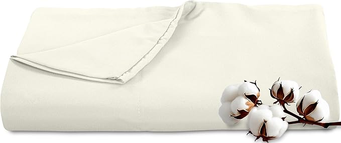 Royale Linens 300 Thread Count 100% Long Staple Combed Cotton Flat Sheet - Super Soft - Top Sheet - Twin Flat Sheet Sold Separately - Breathable, Cool & Crisp Percale (Twin, Ivory)