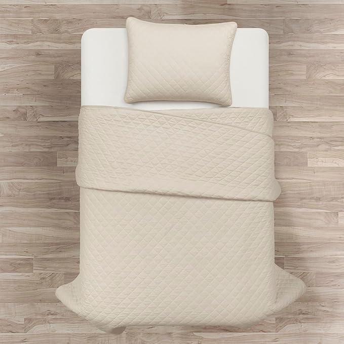Lush Decor Ava Quilt Diamond Pattern Solid 2 Piece Oversized Bedding Blanket Bedspread Set - Twin-XL - Neutral