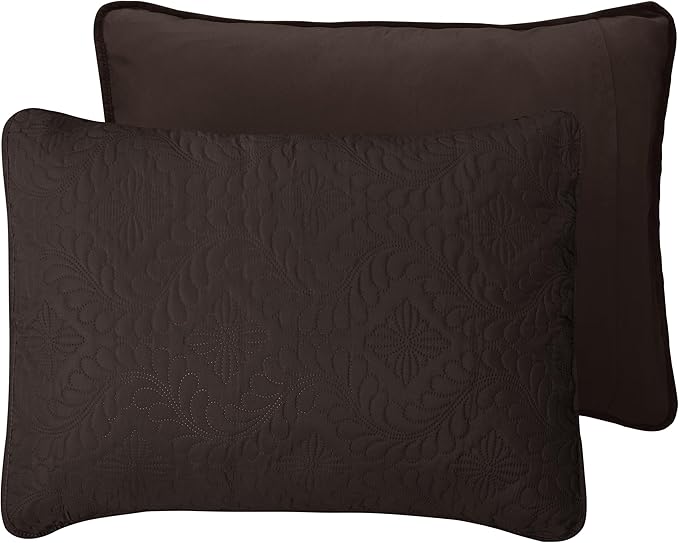 Easy-Going King Size Reversible Quilt Set with 1 Quilt and 2 Pillow Shams, Soft Bed Quilt Cover, Water Resistant Lightweight Microfiber Bedspread, Stain Resistant, Olive Leaf-Chocolate/Beige