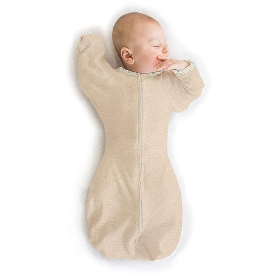 SwaddleDesigns Transitional Swaddle Sack, Arms Up Half-Length Sleeves & Mitten Cuffs, Swaddle for Newborn Transition to Baby Sleep Sack Wearable Blanket, Medium, 3-6 month, 14-21 lb, Heathered Oatmeal
