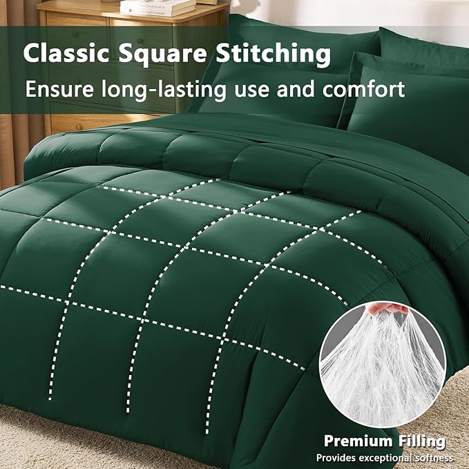 CozyLux King Size Comforter Set Emerald Green - 7 Pieces Bed in a Bag King, Okeo-Tex Certifited Bedding Set, All Season Soft Bed Set with Down Alternative Comforter, Sheets, Pillowcases & Pillow Shams