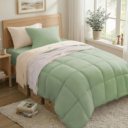 Anluoer Twin Size Bed in a Bag 5 Pieces, Sage Green Bed Comforter Set with Sheets, All Season Bedding Sets with 1 Comforter, 1 Pillow Sham, 1 Pillowcase, 1 Flat Sheet, 1 Fitted Sheet