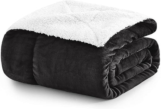 MOONLIGHT20015 Sherpa Fleece Twin Blanket - (Black, 60X80 Inches) Warm and Fluffy Blankets for Winter - Reversible Thick and Cozy Twin Size Blankets for Bed, Camping and Travel