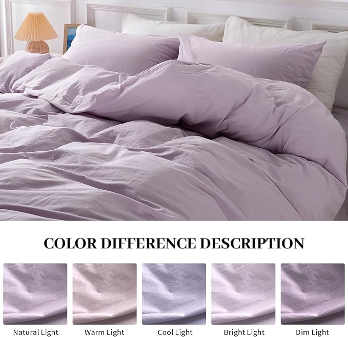 NEXHOME PRO Duvet Cover Set 100% Washed Cotton Kids Twin XL 66"x92", Organic Natural Linen Like Textured 2 Pieces Bedding Set Lavender Lilac with Zipper Closure, Corner Ties, Breathable (No Comforter)