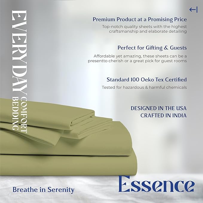 Mayfair Linen 100% Organic Cotton Sheets Twin XL Size - 3 PC Organic Cotton Percale Sheets Twin XL Set (Sage Green), Soft, Crisp, Cooling Bedsheets, 16" Deep Pocket Hotel Bedding - GOTS Certified