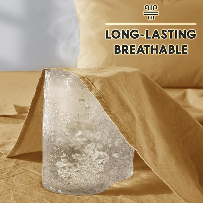 SONORO KATE 100% French Pure Linen Sheets, Breathable and Durable, 16 Inch Deep Pocket - 4 Piece (Rust, California King)