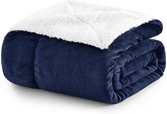 MOONLIGHT20015 Sherpa Throw Blanket - (Navy, 50X60 Inches) Soft and Warm Blankets for Winter Thick, Fluffy and Plush Blanket for Bed, Sofa, Camping and Travel